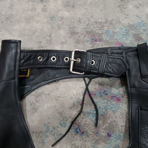 Genuine Leather Riding Biker Chaps by M M Leathers in Black Size XS - Picture 7 of 14
